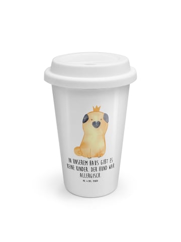 Mr. & Mrs. Panda Thermokaffeebecher Mops Krone mit Spruch in Weiß