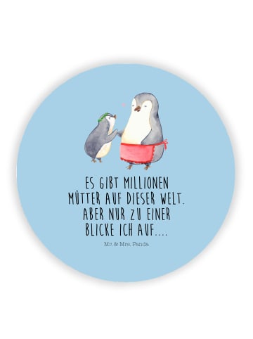 Mr. & Mrs. Panda Rund Magnet Pinguin mit Kind mit Spruch in Blau Pastell