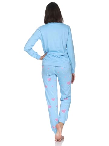 NORMANN Schlafanzug Pyjama langarm Herz Tupfen Punkte in hellblau1