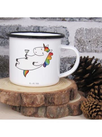 Mr. & Mrs. Panda Emaille Tasse Einhorn Blümchentail ohne Spruch in Weiß