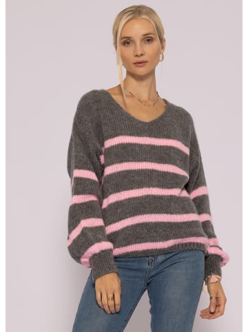 SASSYCLASSY Oversize Strick-Pullover in Rosa, Grau