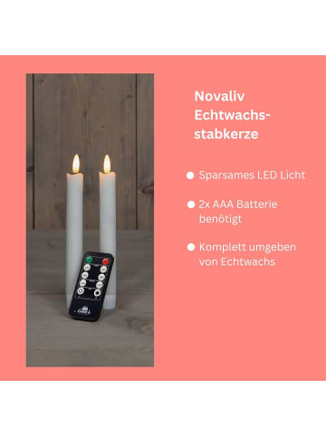 Novaliv LED Stabkerzen 24 Stück ECHTWACHS WEISS - mit Timer Funktion 6 Stunden in Weiß