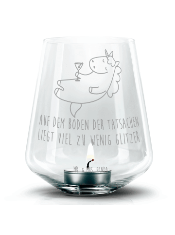 Mr. & Mrs. Panda Gravur Windlicht Einhorn Blümchentail mit Spruch in Transparent