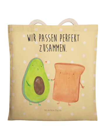 Mr. & Mrs. Panda Tote Bag Avocado Toast mit Spruch in Gelb Pastell