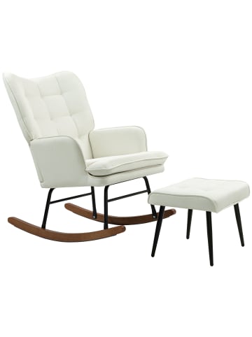 HOMCOM Schaukelstuhl mit Hocker in Cremeweiß 64L x 89B x 90H cm