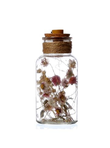 MARELIDA LED Dekoglas mit rosa Trockenblumen in transparent - H: 17,5cm