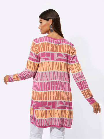 creation L Longstrickjacke in fuchsia-papaya-gemustert