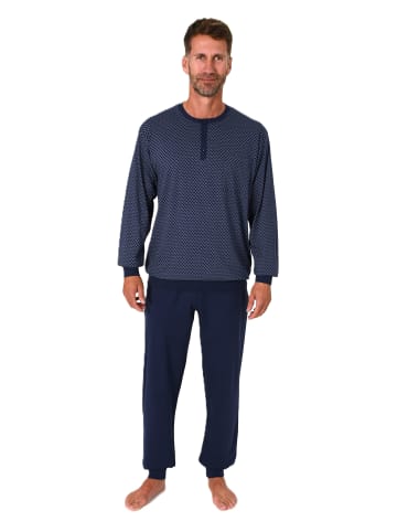 NORMANN Langarm Schlafanzug Pyjama Bündchen Minimalprint - 86504 in marine