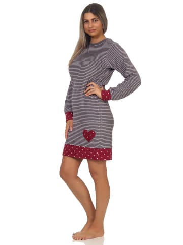 NORMANN Frottee Nachthemd langarm Bündchen Tupfen Optik in Ringel rot