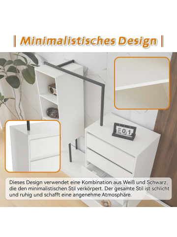ABRIHOME Schubladenschrank Kleiderschrank Sideboard mit Kleiderstange, weiß