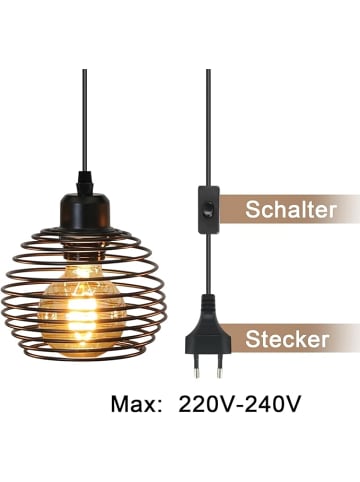 ZMH Pendelleuchte in Schwarz 1-flammige E27 mit 4.5M Kabel Stecker und Schalter