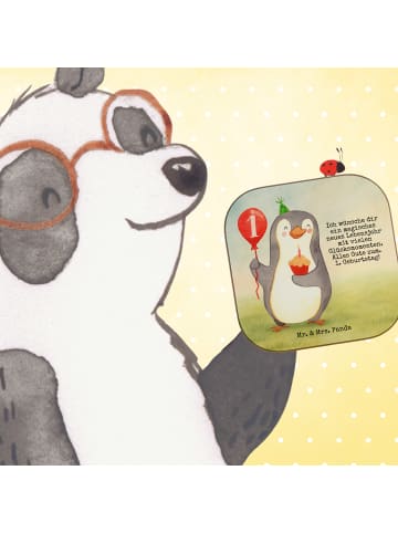 Mr. & Mrs. Panda Glas-Untersetzer 1. Geburtstag Pinguin Luftball... in Weiß