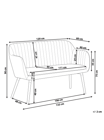 Beliani 2-Sitzer Sofa TABY in Weiß/Braun - (W) 132 x (H) 90 x (L) 60 cm