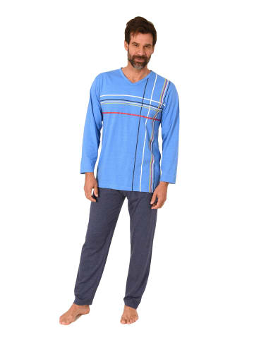 NORMANN Schlafanzug langarm Frontprint - 88807 in hellblau