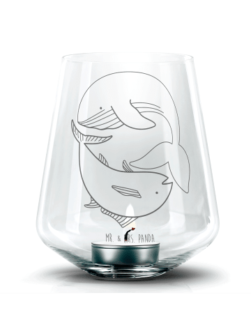 Mr. & Mrs. Panda Gravur Teelicht Walfisch Thunfisch ohne Spruch in Transparent