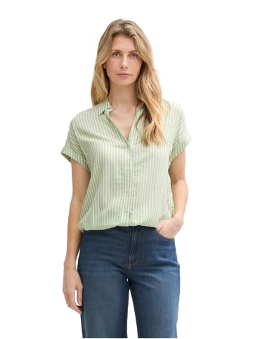 Tom Tailor Gestreiftes Kurzarmhemd mit Knöpfen und Schnürung in Grün