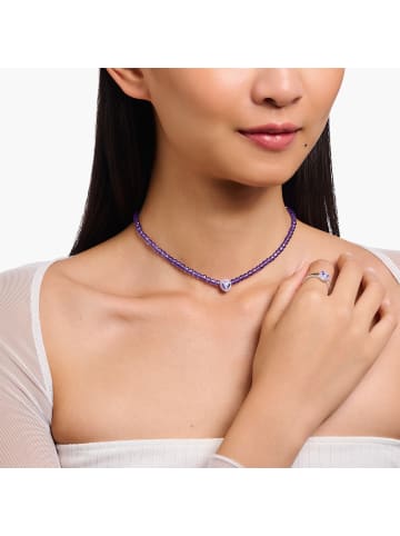 Thomas Sabo Kette Beads Mit Alienkopf Und Violetter Kaltemaille in silber, lila