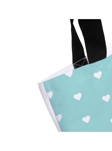 Mr. & Mrs. Panda Strandtasche Fuchs Blumen mit Spruch in Türkis Pastell