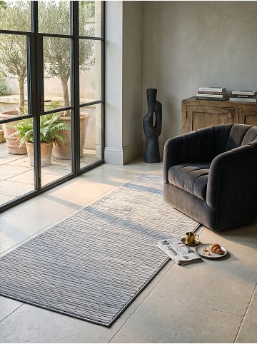 KADIMA DESIGN Kurzflorteppich Waschbar Gestreift KASOS Polyester Grau 80 x 150 cm in Grau