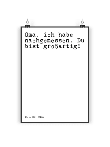 Mr. & Mrs. Panda Poster Oma, ich habe nachgemessen.... mit Spruch in Weiß