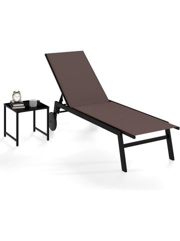 COSTWAY Sonnenliege mit Rollen und Beistelltisch in Braun