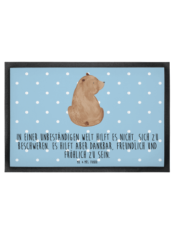 Mr. & Mrs. Panda Bodenvorleger Bär Schulterblick mit Spruch in Blau Pastell
