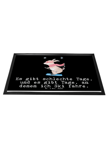 Mr. & Mrs. Panda Fußmatte Hase Skifahren mit Spruch in Schwarz