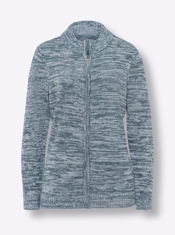 Sieh an! Strickjacke in rauchblau-ecru-meliert