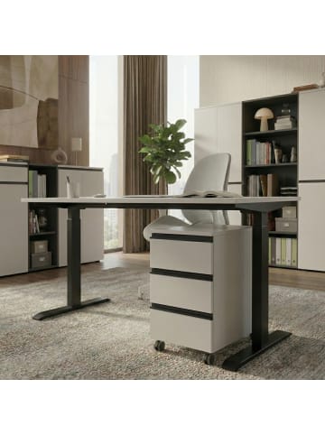 KADIMA DESIGN Büro-Set, Schreibtisch & Rollcontainer, Einstellbar 68-91 cm in Greige-Schwarz