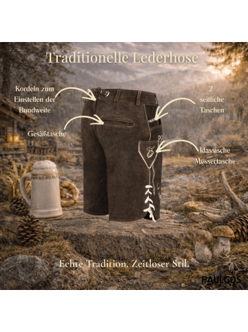 PAULGOS Lederhose Kurz Echtleder HK4 in Dunkelbraun