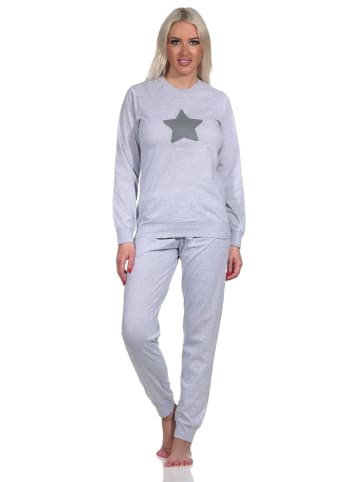 NORMANN langarm Schlafanzug Pyjama Bündchen und Stern - 83343 in grau