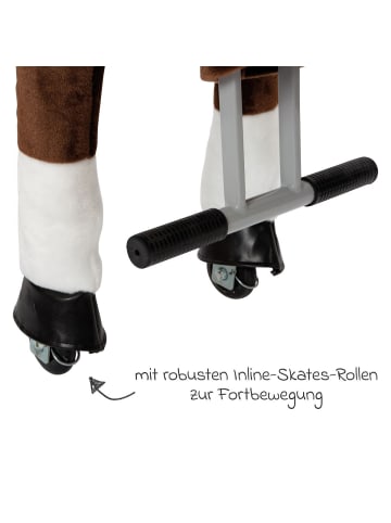 small foot Reitpferd aus Plüsch mit Inline-Skates-Rollen in brown