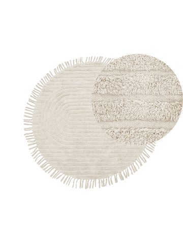 Beliani Geflochtener Teppich HALFETI in Beige - (W) 140 x (H) 140 x (L) 140 cm