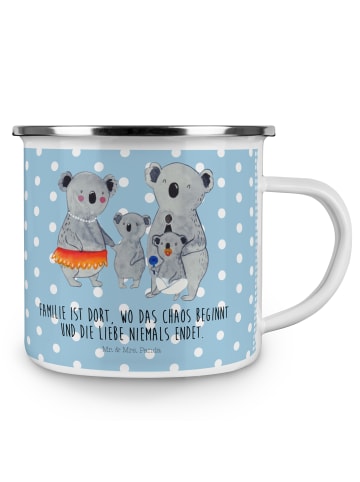 Mr. & Mrs. Panda Camping Emaille Tasse Koala Familie mit Spruch in Blau Pastell