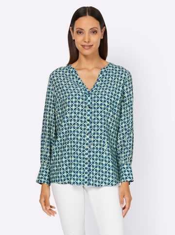 Heine Langarm-Bluse in ecru-royalblau-gemustert