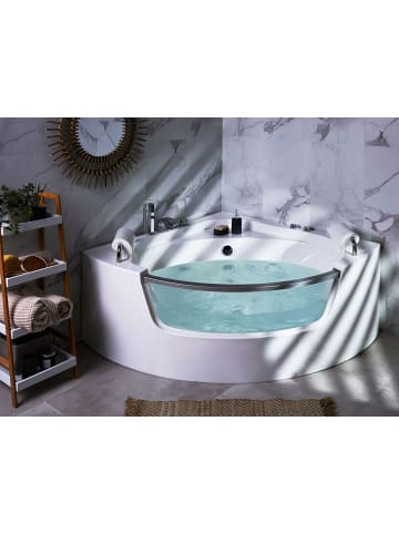 Beliani Eckbadewannen MANGLE in Weiß/Silber - (W) 136 x (H) 63 x (L) 187 cm