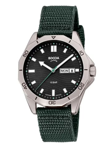 Boccia Titanuhr für Herren mit Saphirglas 10 bar Grau Anthrazit / Grün / Silber