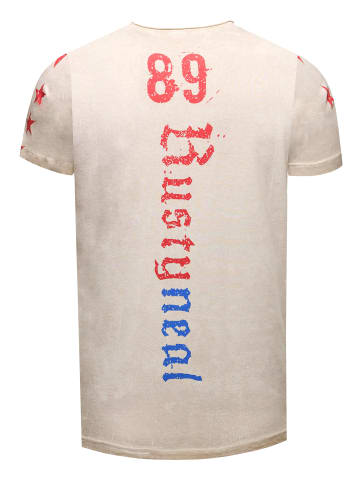 Rusty Neal Vintage Herren Oil Wash T-Shirt mit Front- & Backprint, Raw Edge in Beige