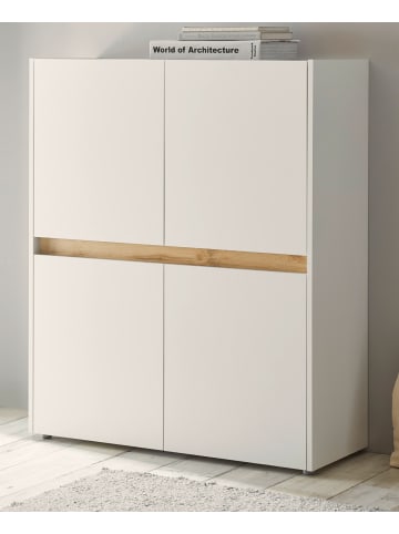 Furn.Design Highboard weiß, Eiche Wotan 100 x 120 cm, hohe Kommode 4-türig
