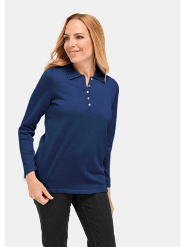 GOLDNER Kurzgröße:  Glattstrickpullover mit Hemdkragen in marine