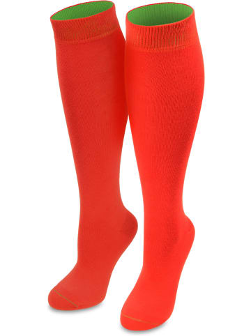 normani 3 Paar Kniestrümpfe mit farbig abgesetztem Bund Bi-Color in Rot/Apfelgrün