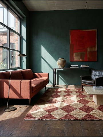 KADIMA DESIGN Naturfaser-Teppich Handgewebt BAIN Rauten Muster Wohnzimmer Modern in Terrakotta