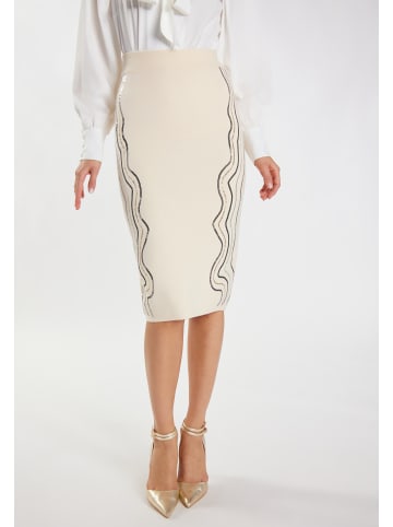faina Damen Strick Midirock in Wollweiss
