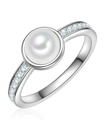 Trilani Ring aus Sterling Silber mit Zirkonia Muschelkernperle in silber