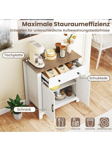COSTWAY Sideboard Küchenschrank mit Schublade in Weiß