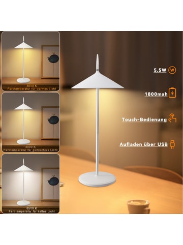 ZMH 2er-Set Tischleuchte LED in weiß Touch Dimmbar kabellos IP44 1800mAh
