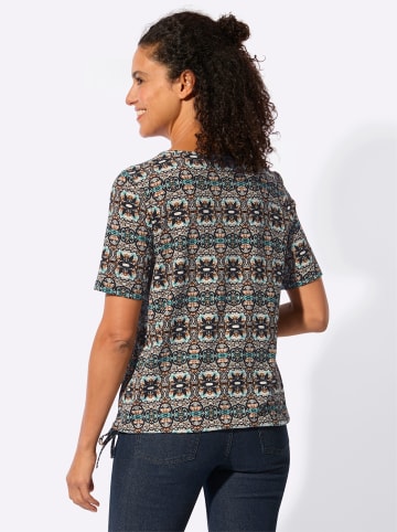 WITT WEIDEN Kurzarmshirt in schwarz-cognac-bedruckt