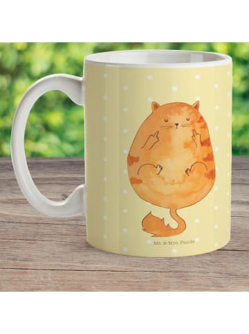 Mr. & Mrs. Panda Kaffeetasse Katze Mittelfinger ohne Spruch in Gelb Pastell