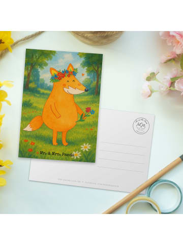Mr. & Mrs. Panda Postkarte Fuchs Blumen Design ohne Spruch in Weiß