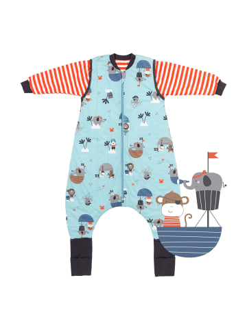 Schlummersack Schlafsack mit Füßen, umklappbaren Bündchen und Ärmeln, 1.0 TOG in Hellblau-Rot